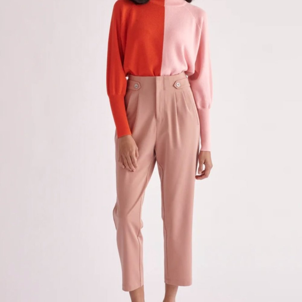 NWT Paise Button Detail Trousers (Size 10) Blush